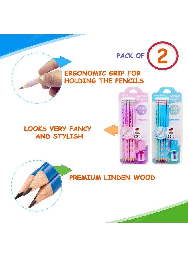 فنبلاست مجموعة أقلام فن بلاست للأطفال - مجموعة أقلام 2B للأطفال للمدرسة، أقلام رصاص للبنات، مجموعة أقلام رصاص جرافيت جروف، مجموعة أقلام رصاص مع ممحاة ومبراة، هدية عيد ميلاد، قلم رصاص للرسم - Image 3