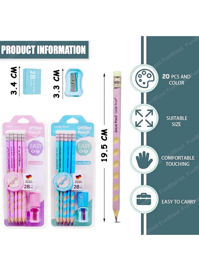 فنبلاست مجموعة أقلام فن بلاست للأطفال - مجموعة أقلام 2B للأطفال للمدرسة، أقلام رصاص للبنات، مجموعة أقلام رصاص جرافيت جروف، مجموعة أقلام رصاص مع ممحاة ومبراة، هدية عيد ميلاد، قلم رصاص للرسم - Image 2