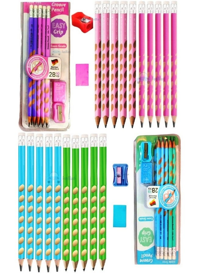 فنبلاست مجموعة أقلام فن بلاست للأطفال - مجموعة أقلام 2B للأطفال للمدرسة، أقلام رصاص للبنات، مجموعة أقلام رصاص جرافيت جروف، مجموعة أقلام رصاص مع ممحاة ومبراة، هدية عيد ميلاد، قلم رصاص للرسم - Image 1