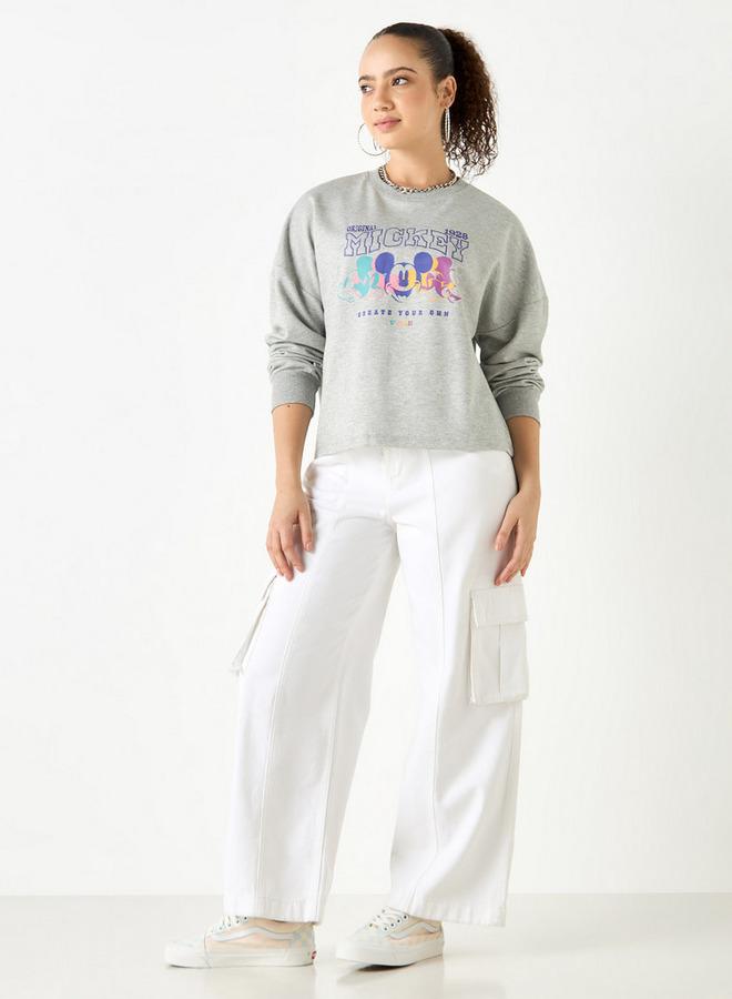 SP Characters Mickey Mouse Print Crew Neck Sweatshirt with Long Sleeves - Image 2