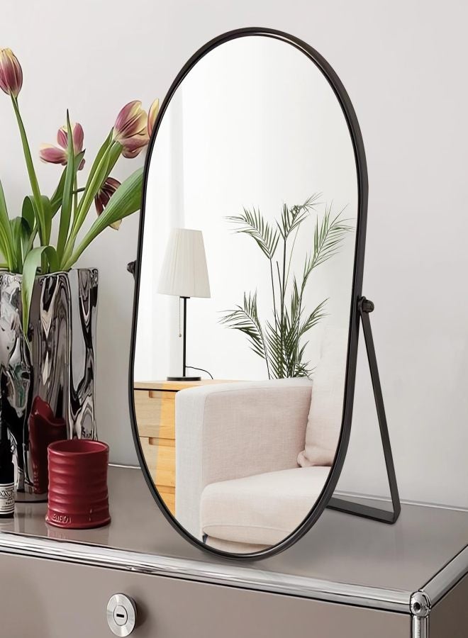 Black metal frame portable makeup mirror 90 degree adjustment desktop dressing mirror suitable for bedroom bathroom dressing room - Image 1