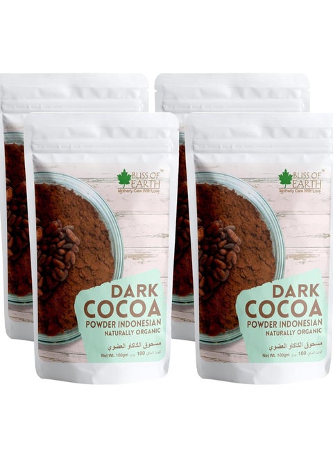 Naturally Organic Dark Cocoa Powder for Baking, Chocolate Cake Cookies Chocolate Shake Unsweetened Cocoa 100GM Pack of 4