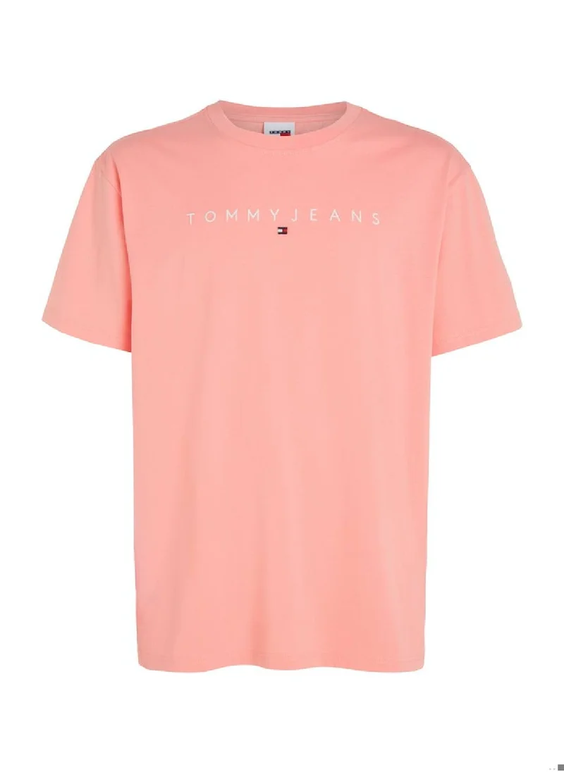 TOMMY JEANS Men's Logo Featuring a Crew Neck T-Shirt -  Pure cotton, Pink