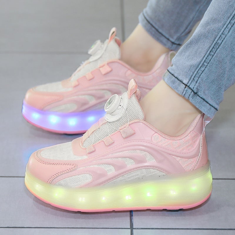 Children'S Walking Shoes Four-Wheel Detachable Hidden Roller Skating Shoes Double-Wheel Charging Luminous Internet Celebrity Double-Wheel Deformation Pop-Up Shoes - Image 4