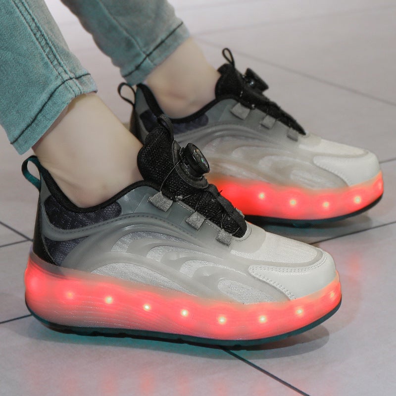 Children'S Walking Shoes Four-Wheel Detachable Hidden Roller Skating Shoes Double-Wheel Charging Luminous Internet Celebrity Double-Wheel Deformation Pop-Up Shoes - Image 3