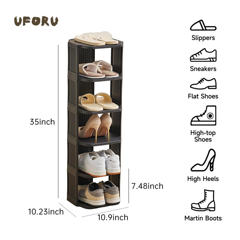 UFORU Vertical Shoe Rack, 6-Tier Plastic Stackable Storage Shelf for Small Closets and Narrow Spaces, Compact Free Standing Shoe Racks for Entryway Bedroom Dormitory - Image 2