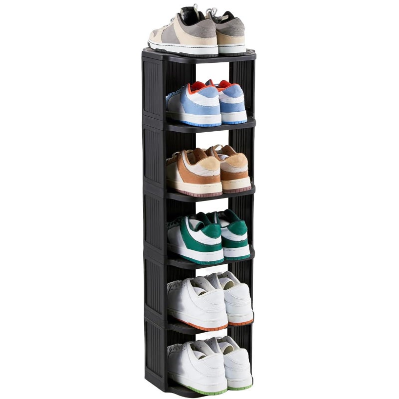 UFORU Vertical Shoe Rack, 6-Tier Plastic Stackable Storage Shelf for Small Closets and Narrow Spaces, Compact Free Standing Shoe Racks for Entryway Bedroom Dormitory - Image 1