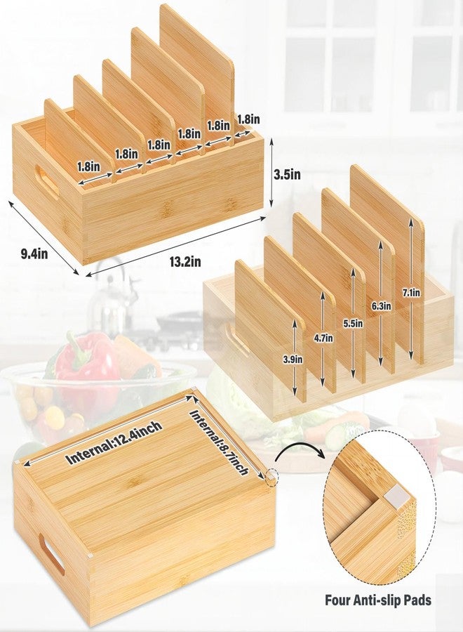 Kiasthome Bamboo Lid Organizers Inside Cabine, Kitchen Cabinet Organizer with 5 Adjustable Dividers, Food Container Plastic Holders for Drawer Pantry, Nature - Image 2