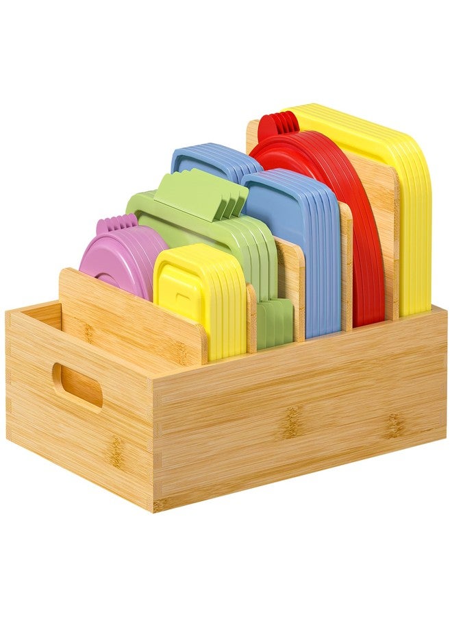 Kiasthome Bamboo Lid Organizers Inside Cabine, Kitchen Cabinet Organizer with 5 Adjustable Dividers, Food Container Plastic Holders for Drawer Pantry, Nature - Image 1