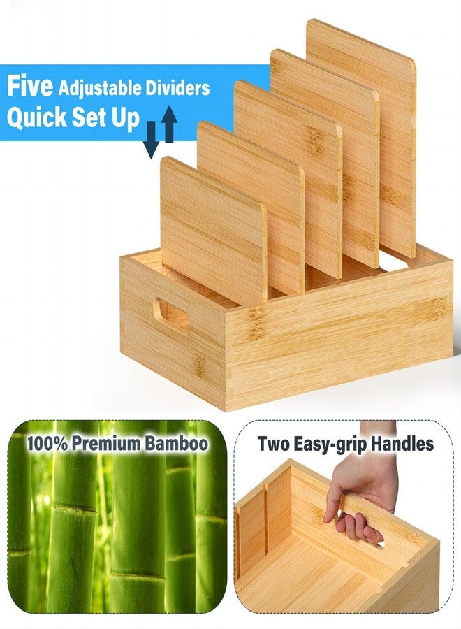 Kiasthome Bamboo Lid Organizers Inside Cabine, Kitchen Cabinet Organizer with 5 Adjustable Dividers, Food Container Plastic Holders for Drawer Pantry, Nature - Image 5