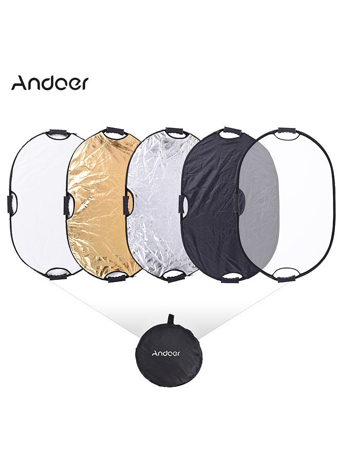 ANDOER 90*60cm Portable Handheld Oval Collapsible 5in1 Multi Reflector with Gold/Sliver/White/Black/Translucent Colors for Photo Studio Photography  - Image 1