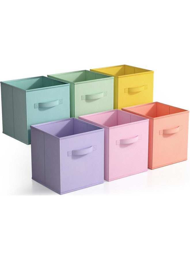 Sorbus 11 Inch Fabric Storage Cubes - Sturdy Collapsible Bins With Handle - 6 Foldable Baskets for Organizing Clothes, Toys, Books - Multi Colored Storage Baskets for Shelves, Kids Room, Closets - Image 1