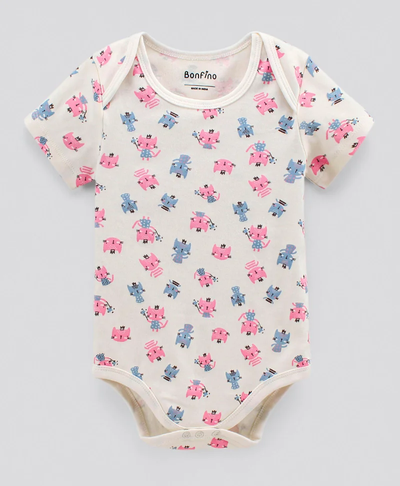 Bonfino Bonfino Cotton Half Sleeves Onesie Printed Pack of 3- Multicolor
