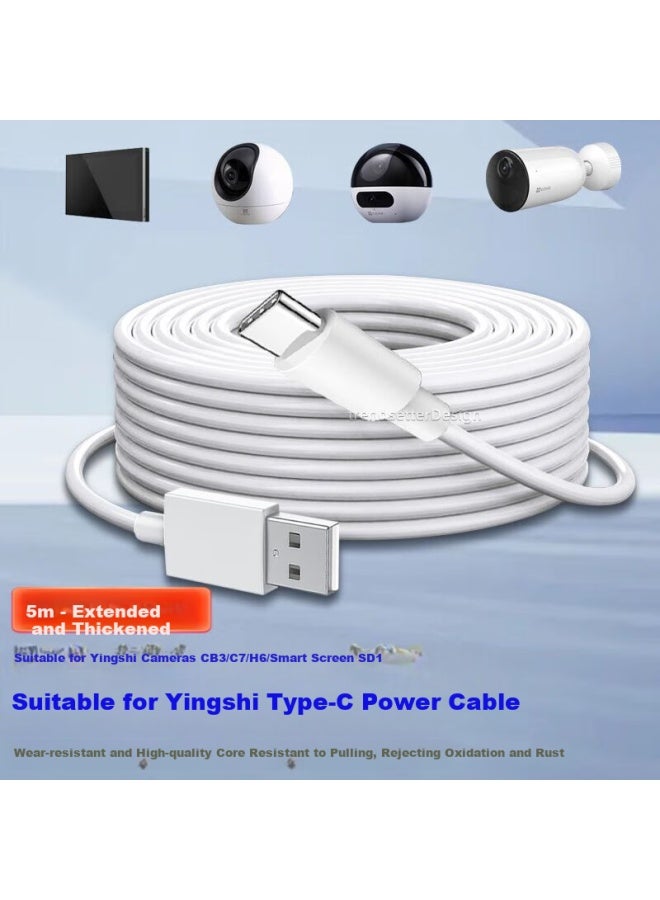 Trendy Style Fashionable Power Extension Cable For Yi Home Camera C6c, Type-c Charging Cable 5m For C60p/c7/e4p/hb8 H6 Cb1 Cb3 Camera Power - Image 1