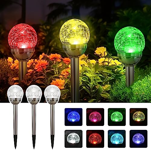 SOLPEX Solar Garden Lights Outdoor, 3 Pack Multi-Color Changing&White 2 Modes Solar Powered Glass Ball Garden Lights Waterproof for Patio Decoration - Image 3