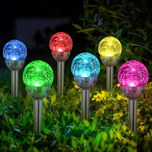 SOLPEX Solar Garden Lights Outdoor, 3 Pack Multi-Color Changing&White 2 Modes Solar Powered Glass Ball Garden Lights Waterproof for Patio Decoration - Image 1