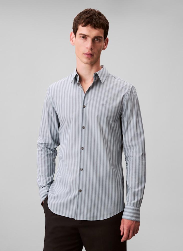 CALVIN KLEIN Long Sleeve Stripe Slim Fit Shirt - Image 1