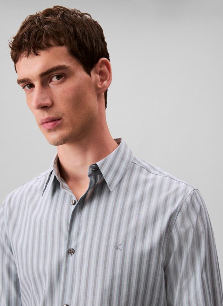 CALVIN KLEIN Long Sleeve Stripe Slim Fit Shirt - Image 4
