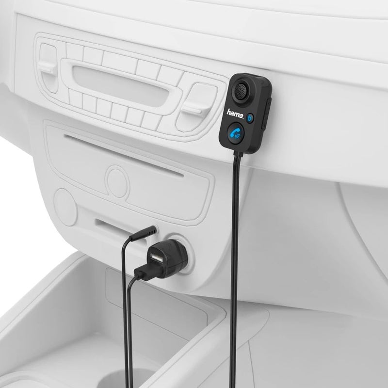 Hama Bluetooth 5.1 Car Hands-Free Adapter with AUX-In & Dual USB Charger – Wireless Music Receiver, Integrated Microphone, Bass Boost, 3.5mm Jack, 2.1A Charging Port – Black - Image 2