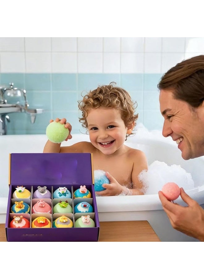 Kids Bath Bombs Gift Set, 12Pcs Fizzy Bath Bombs With Hidden Chinese Zodiac Animal Figurine Toys, Natural Sea Salt Aromatherapy Bubble Bath Balls, Premium Boxed Spa Bath Gift for Boys Girls - Image 1