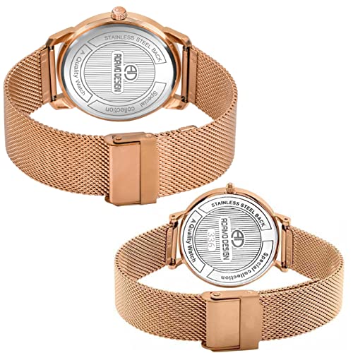 ADAMO Aritocrat Analog Stainless Steel Men's & Women's Couple Watch (White Dial Rose Gold Colored Strap) - Image 4