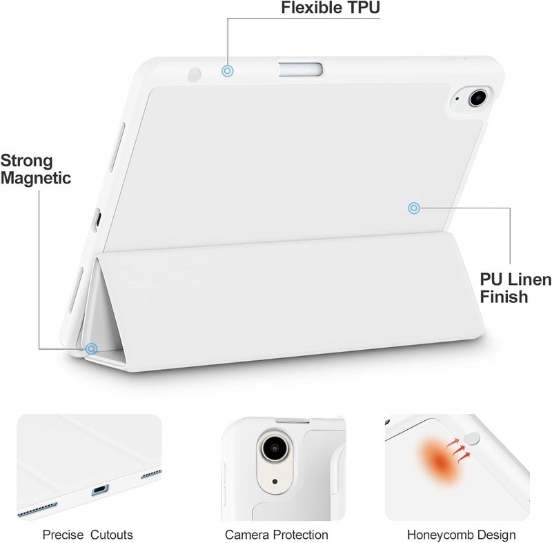 Akkerds Compatible with iPad Air 11 Inch Case 7th/6th Generation (M3/M2) 2025/2024, for iPad Air 5th/4th Generation Case 10.9 Inch 2022/2020 with Pencil Holder[Auto Sleep/Wake], White - Image 3