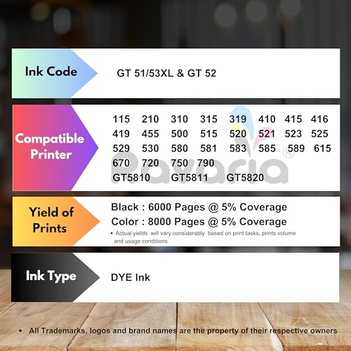 Ravaria Refill Ink for HP GT51XL/53XL GT 52 for HP Ink Tank 115,310,315,319,410,415,416,419,455,500,515,530,589,615,750,790,670,GT5810,GT5811,GT5820(GT51XL + GT52CMY(4 Color Set),Multi-Color Pack) - Image 2