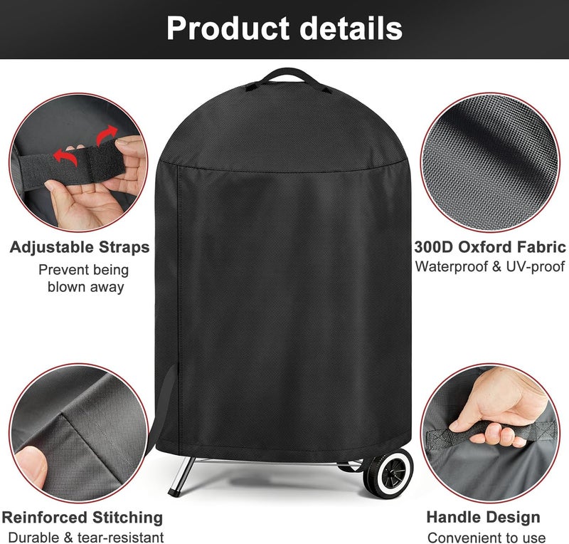 LBTING Grill Cover, 26-inch Heavy Duty 300D Oxford Waterproof Windproof UV Resistant BBQ Gas Grill Cover for Outdoor Barbecue Fit Most Brands Weber, Brinkmann, Char Broil, Holland - Image 3