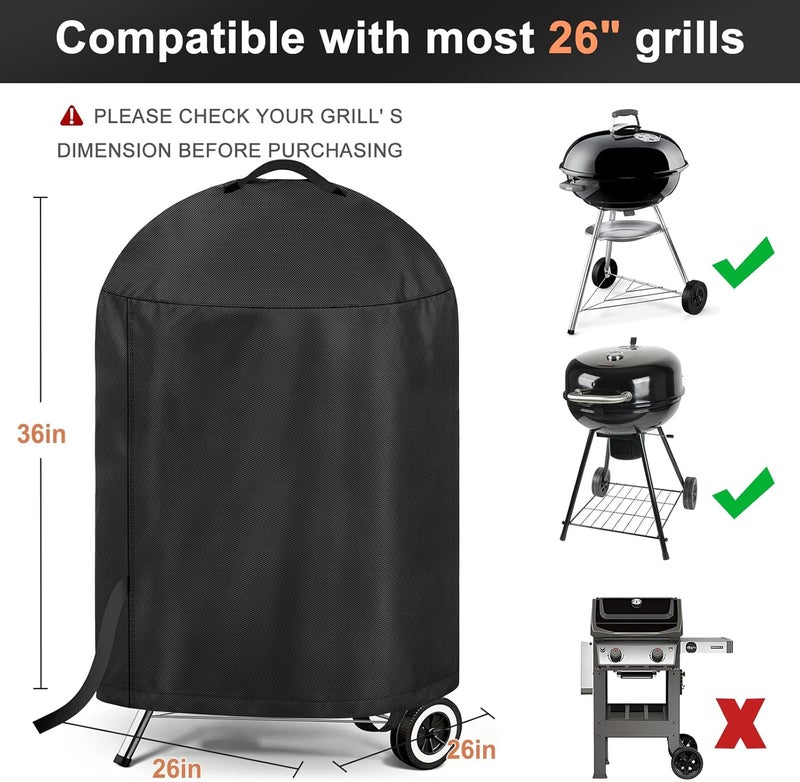 LBTING Grill Cover, 26-inch Heavy Duty 300D Oxford Waterproof Windproof UV Resistant BBQ Gas Grill Cover for Outdoor Barbecue Fit Most Brands Weber, Brinkmann, Char Broil, Holland - Image 2