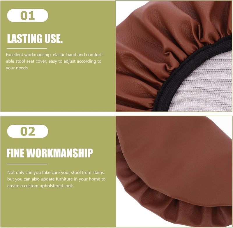 Zerodeko Bar Stool Cover, Brown Pu Leather Seat Protector, Suitable for 28-33cm Diameter, Washable Slipcover for Home Bar and Kitchen Seating - Image 3