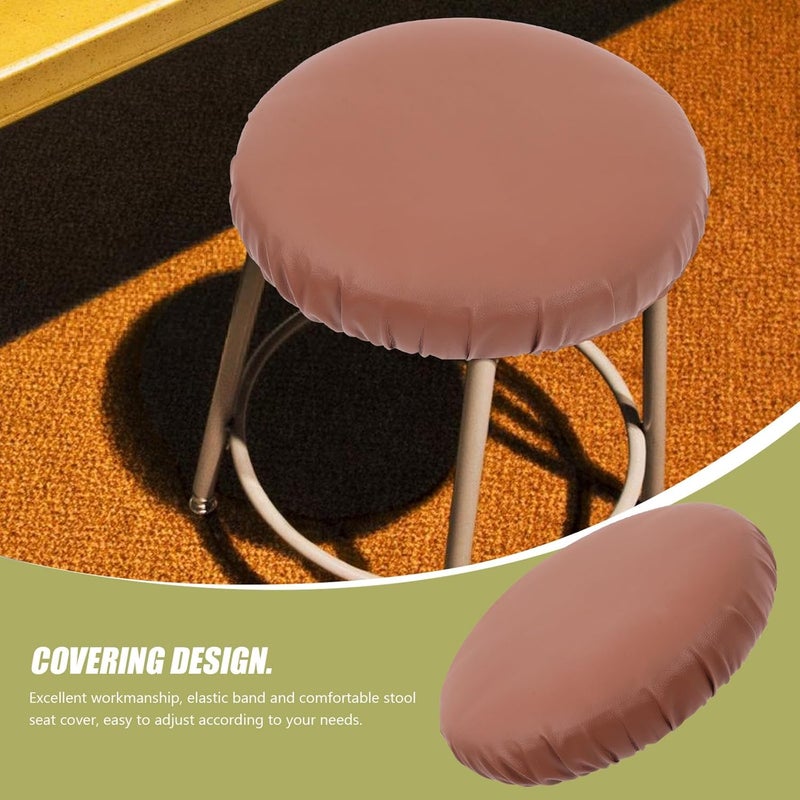 Zerodeko Bar Stool Cover, Brown Pu Leather Seat Protector, Suitable for 28-33cm Diameter, Washable Slipcover for Home Bar and Kitchen Seating - Image 4