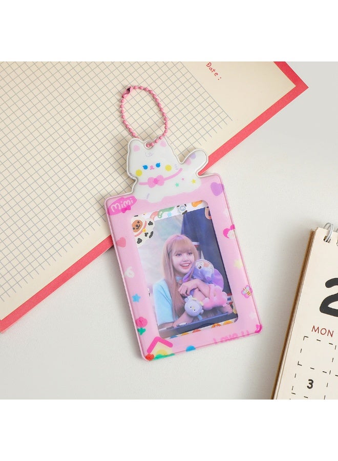 NIBEMINENT 1 - Piece Cartoon Cat Kpop Photo Card Holder Pendant Key Chain ID Badge Holder ID Card Holder Photo Card Protector for School ID Office ID Access Card for Women Girls - Image 1