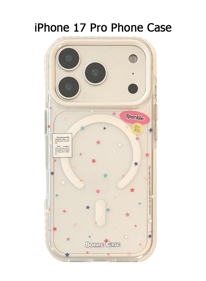 Wffo For iPhone 17 Pro Case - Magnetic Transparent Case, Compatible with MagSafe, Star Pattern, Shockproof PC Back, Soft TPU Slim Case, Suitable for Girls and Women - Image 1