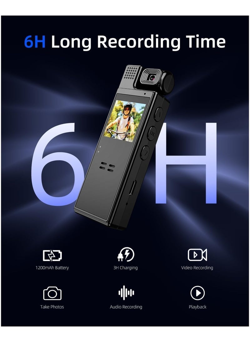Mini Body Worn Camera 1080P Portable Small Body Worn Pocket Video Recorder with 180° Rotatable Lens, 1.3 Inch LCD, Night Vision, For Security Guards, Law Enforcement Officers - Image 3