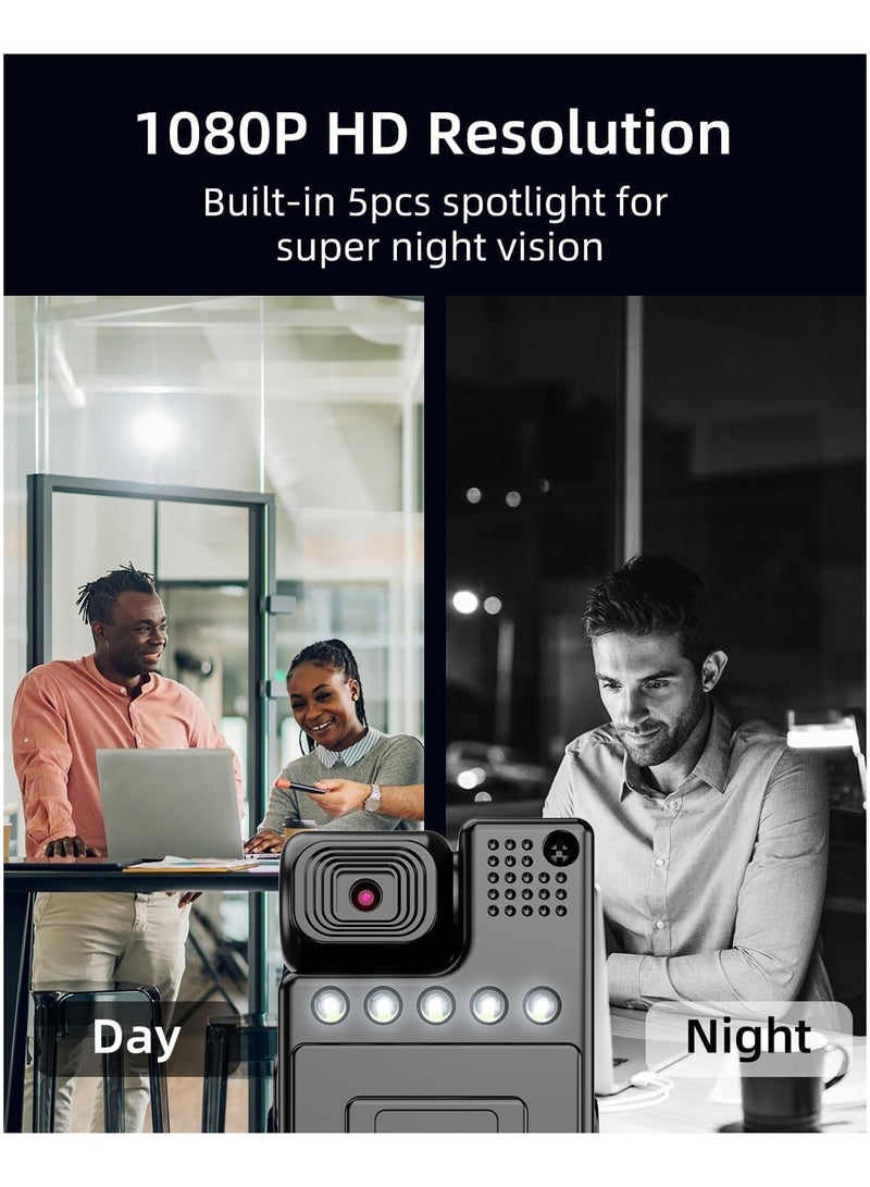 Mini Body Worn Camera 1080P Portable Small Body Worn Pocket Video Recorder with 180° Rotatable Lens, 1.3 Inch LCD, Night Vision, For Security Guards, Law Enforcement Officers - Image 4