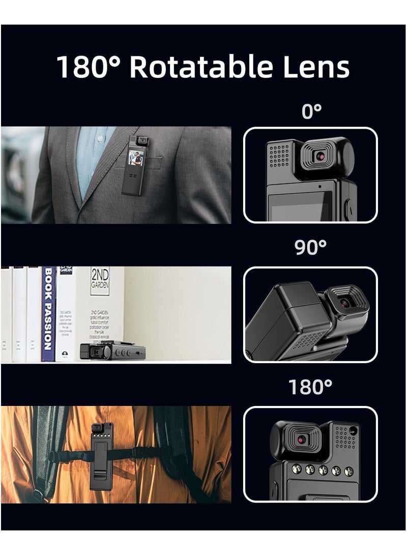 Mini Body Worn Camera 1080P Portable Small Body Worn Pocket Video Recorder with 180° Rotatable Lens, 1.3 Inch LCD, Night Vision, For Security Guards, Law Enforcement Officers - Image 2