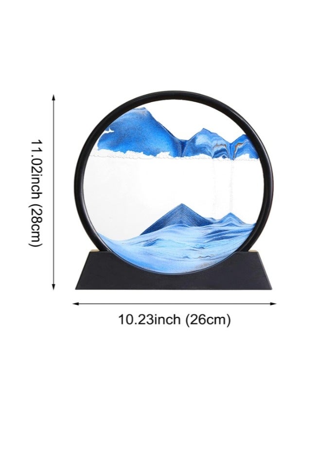 Large 12inch  Moving Sand Art Liquid Motion, Deep Sea Sandscape Flow Sand Painting Dynamic Sand Art Picture 3D Color Quicksand Decor Flowing Sand Art Disc,Blue - Image 4