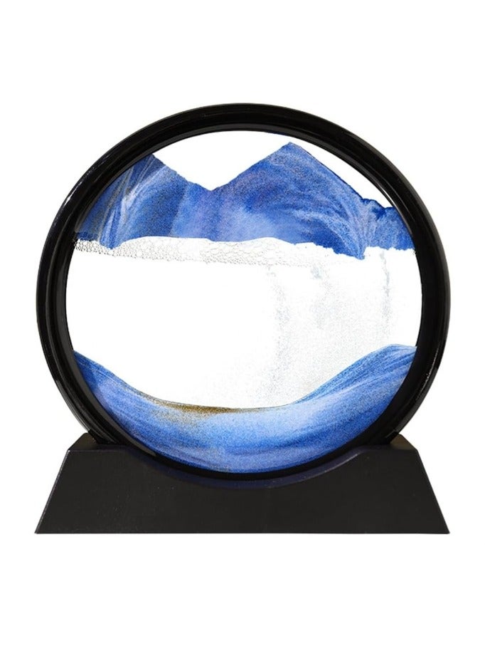Large 12inch  Moving Sand Art Liquid Motion, Deep Sea Sandscape Flow Sand Painting Dynamic Sand Art Picture 3D Color Quicksand Decor Flowing Sand Art Disc,Blue - Image 1