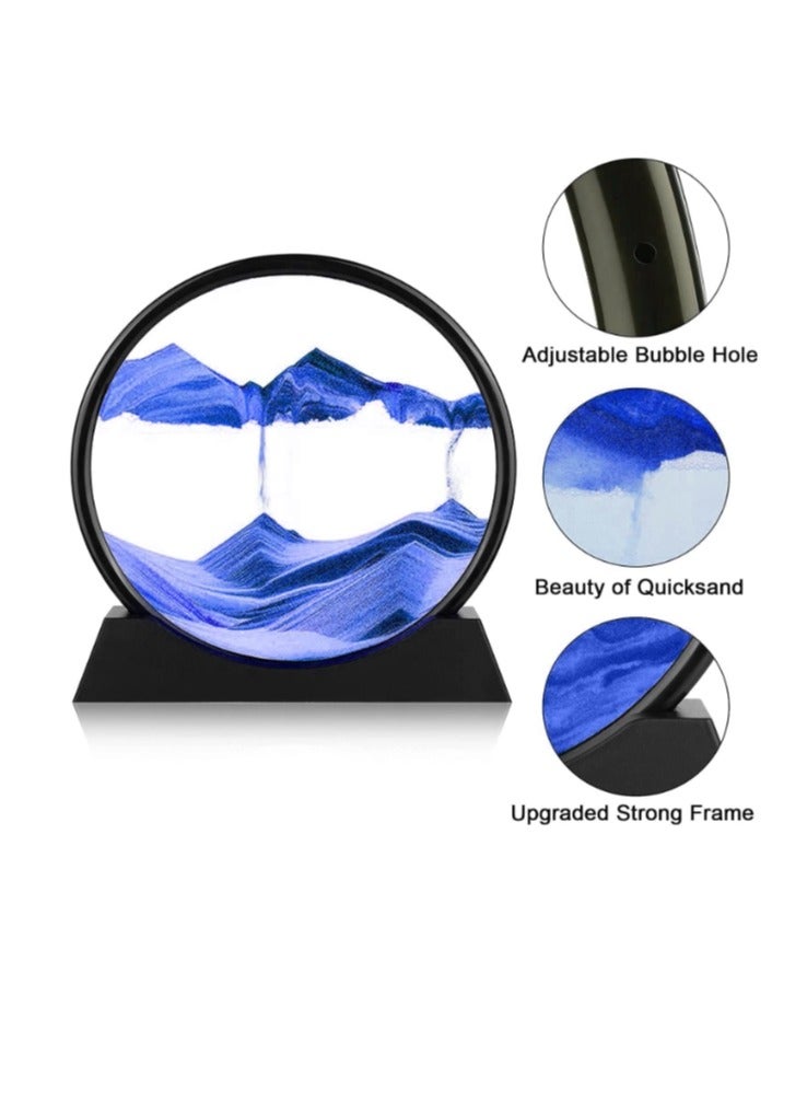 Large 12inch  Moving Sand Art Liquid Motion, Deep Sea Sandscape Flow Sand Painting Dynamic Sand Art Picture 3D Color Quicksand Decor Flowing Sand Art Disc,Blue - Image 2