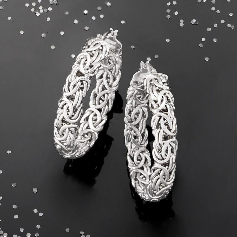 Ross-Simons Sterling Silver Byzantine Hoop Earrings - Image 5