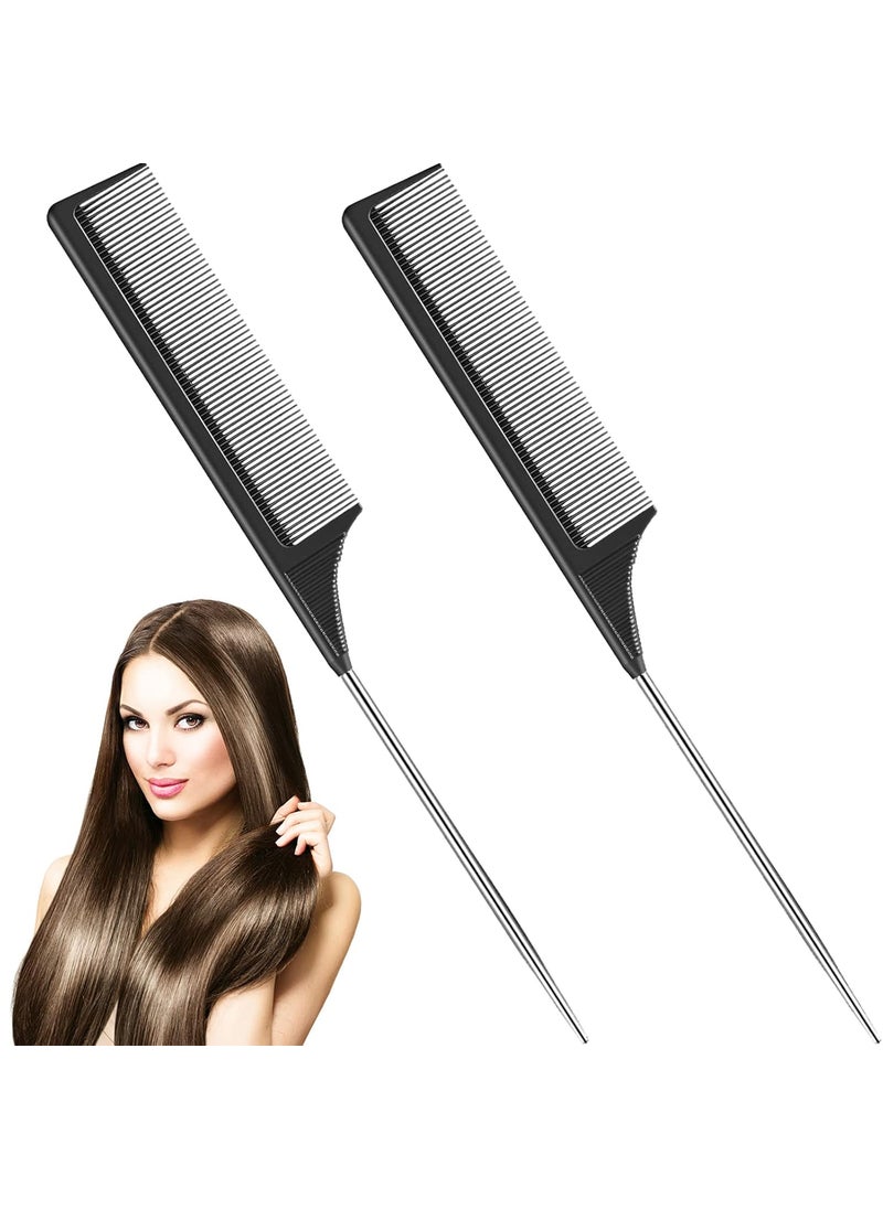 Leinuosen 2 Pieces Tail Combs Carbon Fiber Teasing Combs Rat Tail Lifting Combs Styling Combs for Hair Salon or Home Supplies Black 