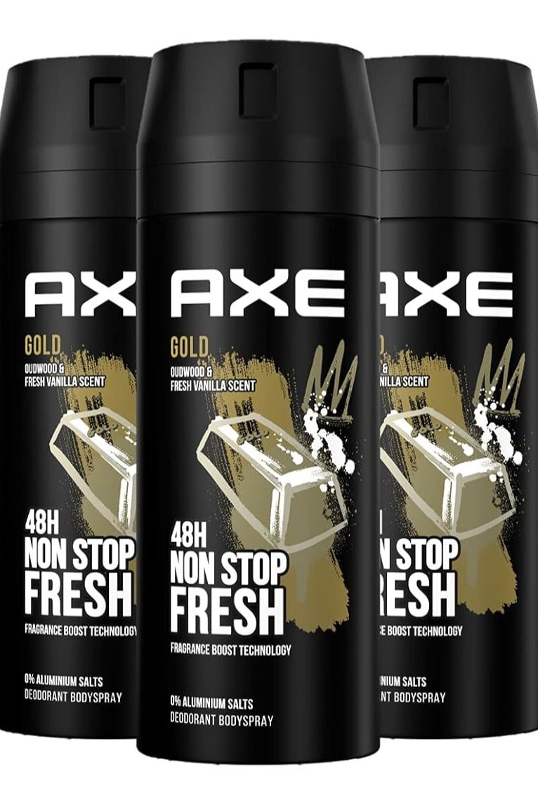أكس بخاخ مزيل عرق للجسم من آكس جولد للرجال، 3 عبوات × 150 مل - Image 1