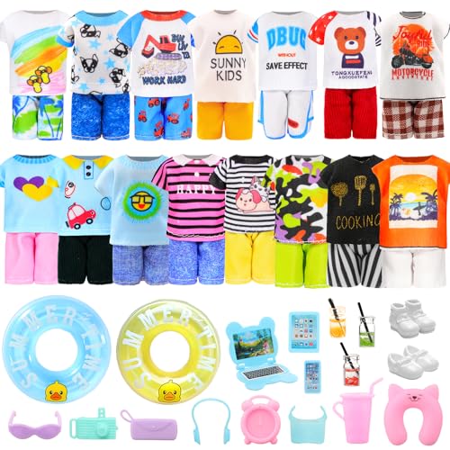 Miunana 36 PCS Boy Doll Travel Outfits for 46 Inch Doll Include 20 PCS Top and Pants for 53 Inch Clothes and Accessories with 14 Dollhouse Furniture and 2 Pairs of Boy Doll Shoes - Image 1