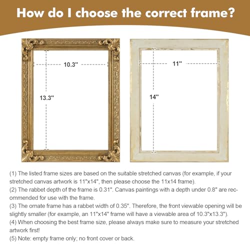 FOLKOR Wood Canvas Frame for 12x16 Oil Paintings, Finished 12x16 Gold Ornate Frame for Wall Art Prints, Luxury Vintage Painting Frame for Home Office Decor, No Back & Cover (Gold) - Image 5