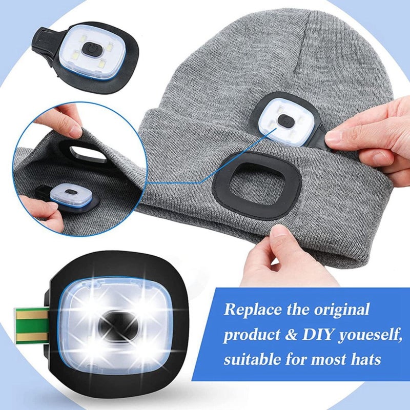Rechargeable LED Knitted Hat Light USB Powered  black  4PC - Image 3