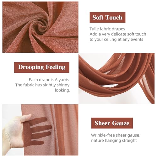 PARTISKY Wedding Arch Draping Fabric 2 Panels 28 x 19Ft Terracotta Drapes Sheer Fabric Backdrop Curtain for Wedding Arbor Ceremony Birthday Party Thanksgiving Ceiling Decor - Image 3