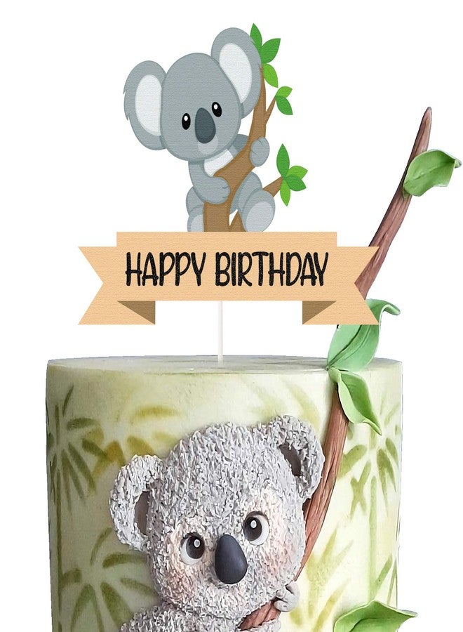 LILIPARTY Glitter Koala Happy Birthday Cake Topper, Koala Theme Birthday Cake Decor, Koala Bear Birthday Party, Baby Koala Party, Zoo Jungle Animal Party Supplies - Image 1