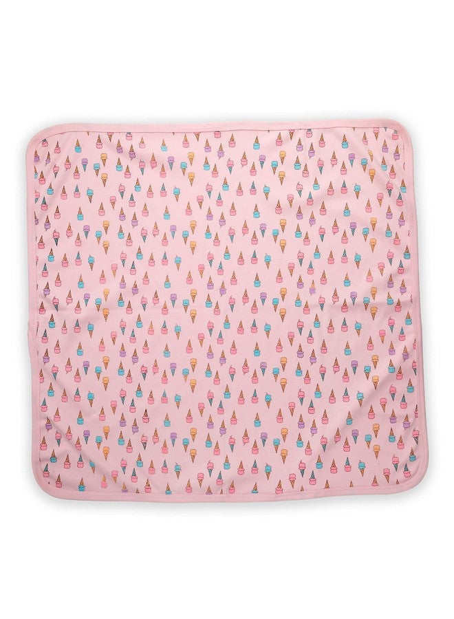 لوفلاب بطانية ناعمة 100% من القطن بغطاء رأس ودافئة، للأطفال حديثي الولادة حتى سن 3 سنوات، 75 سم × 75 سم، مطبوعة بآيس كريم (وردي) - Image 3