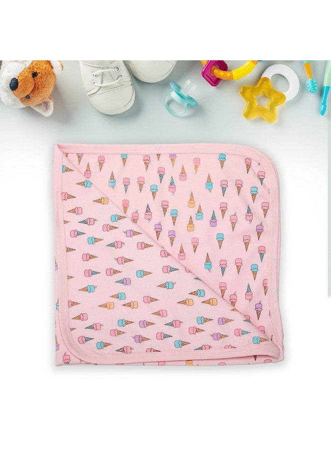 لوفلاب بطانية ناعمة 100% من القطن بغطاء رأس ودافئة، للأطفال حديثي الولادة حتى سن 3 سنوات، 75 سم × 75 سم، مطبوعة بآيس كريم (وردي) - Image 4