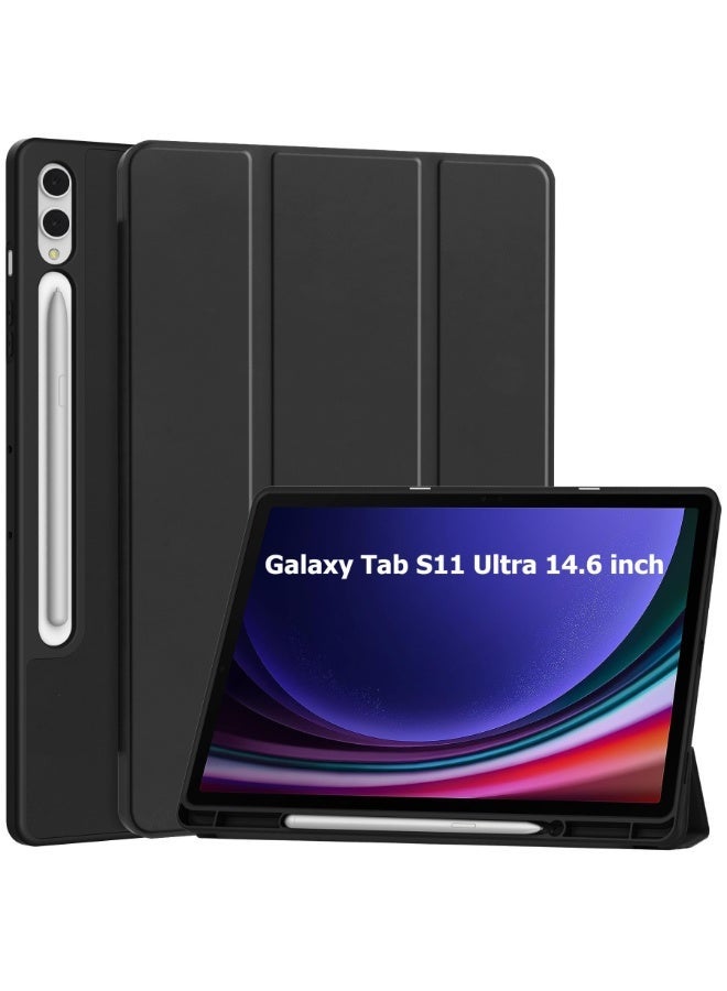 Case for Samsung Galaxy Tab S11 Ultra with S Pen Holder, Soft TPU Tri-Fold Stand Protective Tablet Cover, Auto Wake/Sleep for Tab S11 Ultra 14.6 inches - Image 1